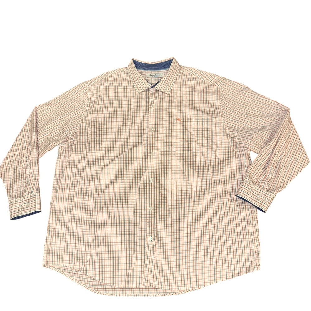 Tommy Bahama IslandZone Shirt Mens 3XL XXXL Plaid Pima Cotton Blend Button Down